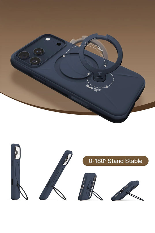 iPhone 17 Pro Max/18 Pro Max O Stand Spin Silicone Serisi Magsafe Kılıf - Lacivert 4