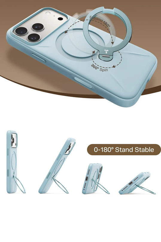 iPhone 17 Pro Max/18 Pro Max O Stand Spin Silicone Serisi Magsafe Kılıf - Açık Mavi 4