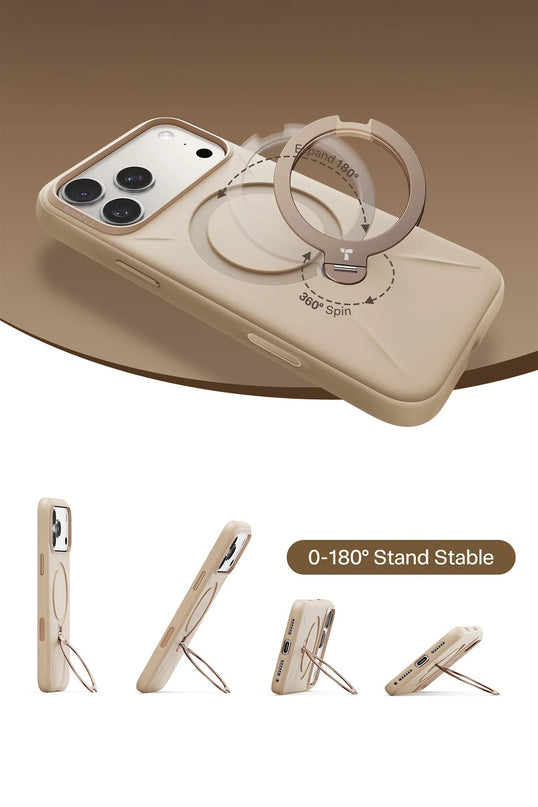 iPhone 17 Pro Max/18 Pro Max O Stand Spin Silicone Serisi Magsafe Kılıf - Krem 4