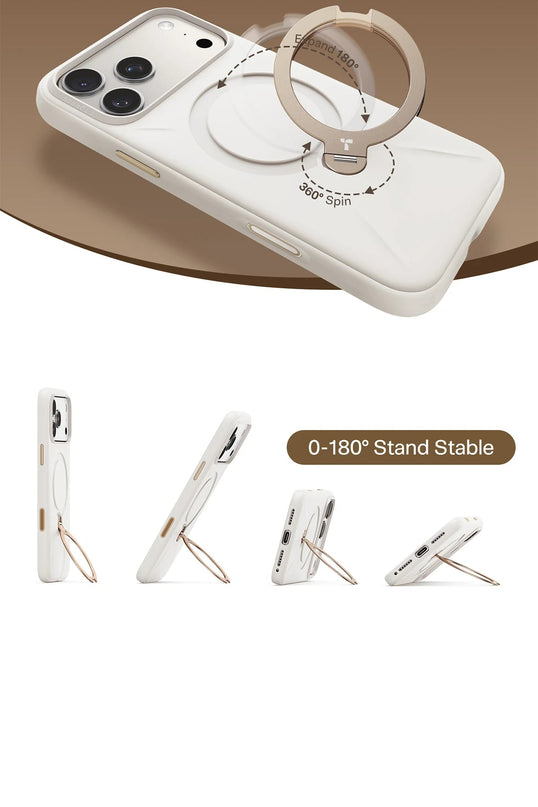 iPhone 17 Pro Max/18 Pro Max O Stand Spin Silicone Serisi Magsafe Kılıf - Beyaz 4
