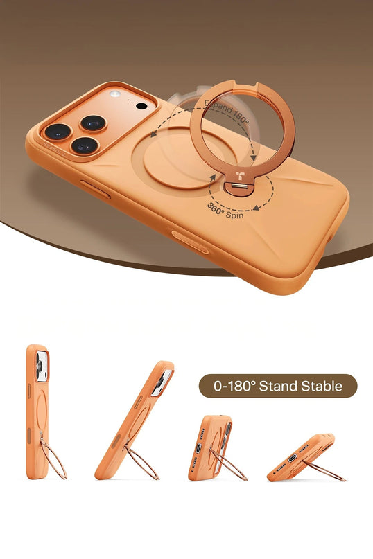 iPhone 17 Pro Max/18 Pro Max O Stand Spin Silicone Serisi Magsafe Kılıf - Turuncu 4