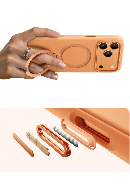 iPhone 17 Pro Max/18 Pro Max O Stand Spin Silicone Serisi Magsafe Kılıf - Turuncu 5