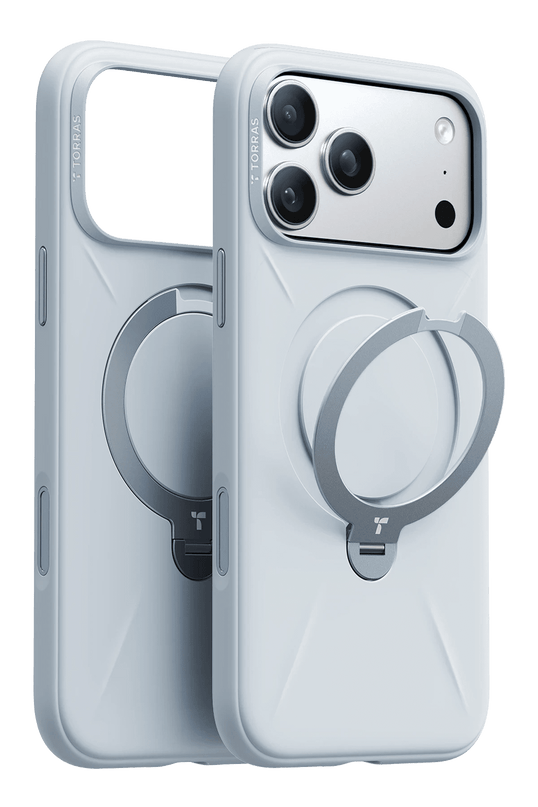 iPhone 17 Pro Max/18 Pro Max O Stand Spin Silicone Serisi Magsafe Kılıf - Açık Mavi