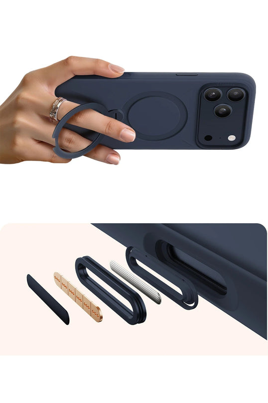 iPhone 17 Pro Max/18 Pro Max O Stand Spin Silicone Serisi Magsafe Kılıf - Lacivert 5