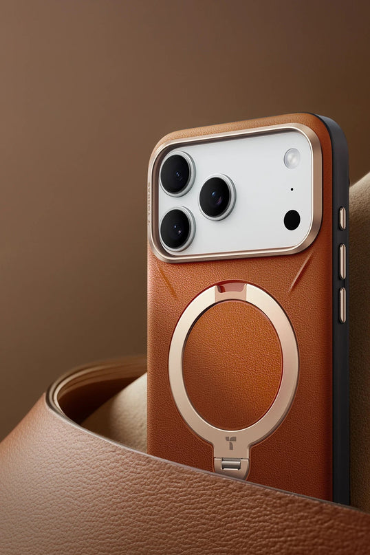iPhone 17 Pro Max/18 Pro Max O Stand Spin VegSkin Serisi Magsafe Kılıf - Kahverengi 3