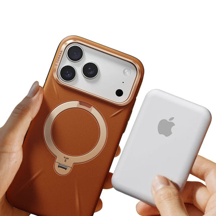 iPhone 17 Pro Max/18 Pro Max O Stand Spin VegSkin Serisi Magsafe Kılıf - Kahverengi 4