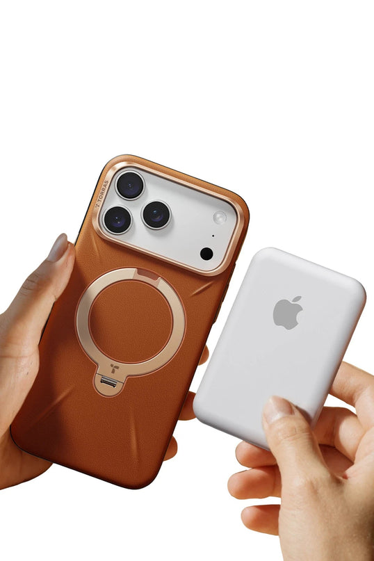 iPhone 17 Pro Max/18 Pro Max O Stand Spin VegSkin Serisi Magsafe Kılıf - Kahverengi 4