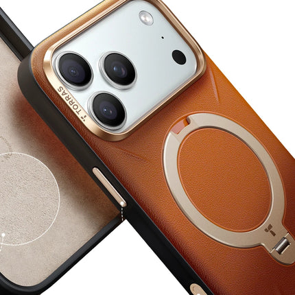 iPhone 17 Pro Max/18 Pro Max O Stand Spin VegSkin Serisi Magsafe Kılıf - Kahverengi 5