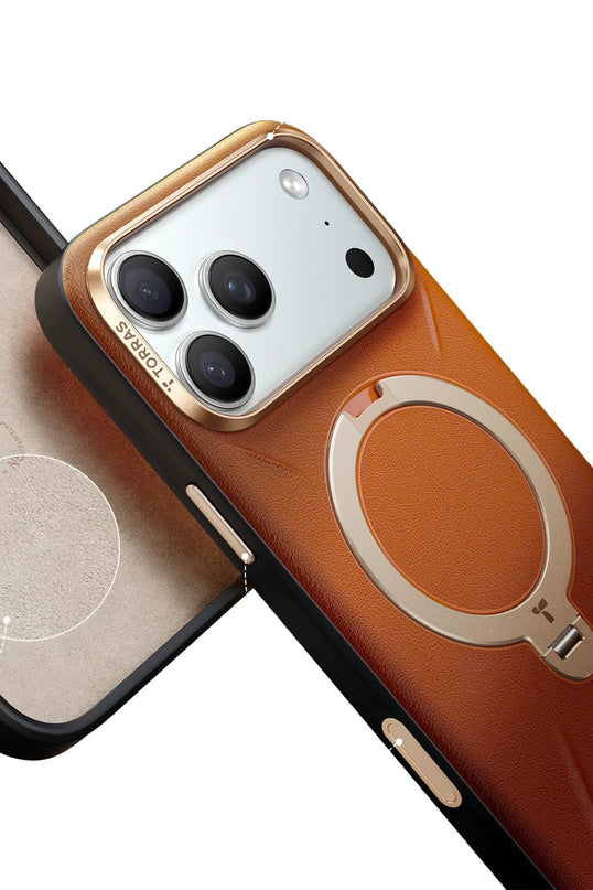iPhone 17 Pro Max/18 Pro Max O Stand Spin VegSkin Serisi Magsafe Kılıf - Kahverengi 5
