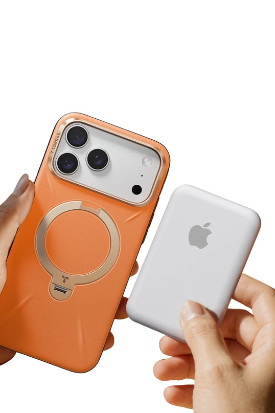 iPhone 17 Pro Max/18 Pro Max O Stand Spin VegSkin Serisi Magsafe Kılıf - Turuncu 5