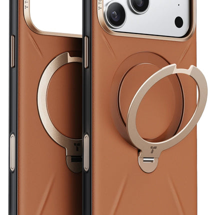 iPhone 17 Pro Max/18 Pro Max O Stand Spin VegSkin Serisi Magsafe Kılıf - Kahverengi