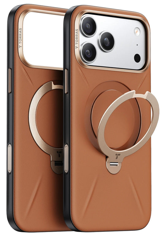 iPhone 17 Pro Max/18 Pro Max O Stand Spin VegSkin Serisi Magsafe Kılıf - Kahverengi