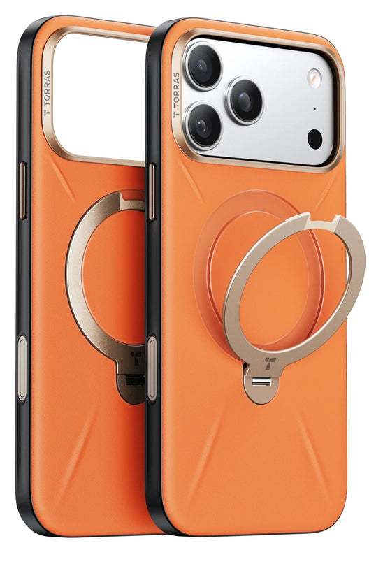 iPhone 17 Pro Max/18 Pro Max O Stand Spin VegSkin Serisi Magsafe Kılıf - Turuncu