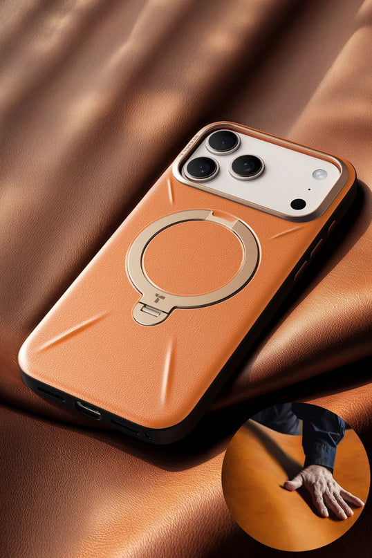 iPhone 17 Pro Max/18 Pro Max O Stand Spin VegSkin Serisi Magsafe Kılıf - Turuncu 4