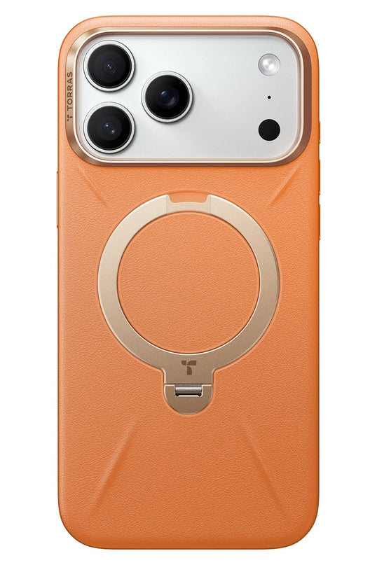 iPhone 17 Pro Max/18 Pro Max O Stand Spin VegSkin Serisi Magsafe Kılıf - Turuncu 2