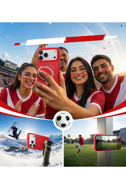 iPhone 17 Pro Max/18 Pro Max OStand Q3 Air World Cup Serisi Magsafe Kılıf - Kırmızı 9