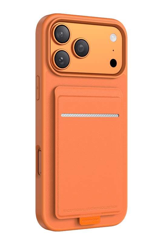 iPhone 17 Pro Max/18 Pro Max Suedea Kartvizitli Standlı Kapak Kılıf - Turuncu 3