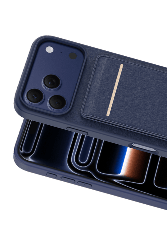 iPhone 17 Pro Max/18 Pro Max Suedea Kartvizitli Standlı Kapak Kılıf - Lacivert 2