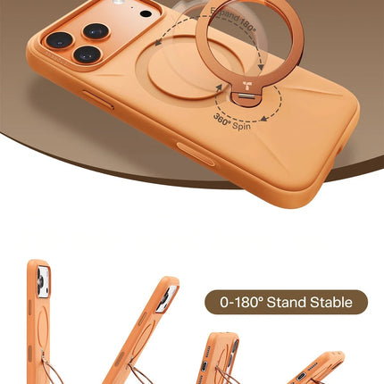 iPhone 17 Pro/18 Pro O Stand Spin Silicone Serisi Magsafe Kılıf - Turuncu 4
