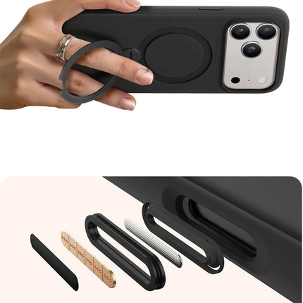 iPhone 17 Pro/18 Pro O Stand Spin Silicone Serisi Magsafe Kılıf - Siyah 5