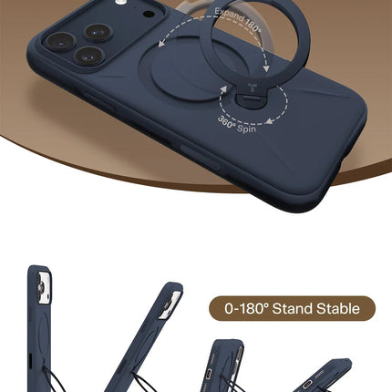 iPhone 17 Pro/18 Pro O Stand Spin Silicone Serisi Magsafe Kılıf - Lacivert 4
