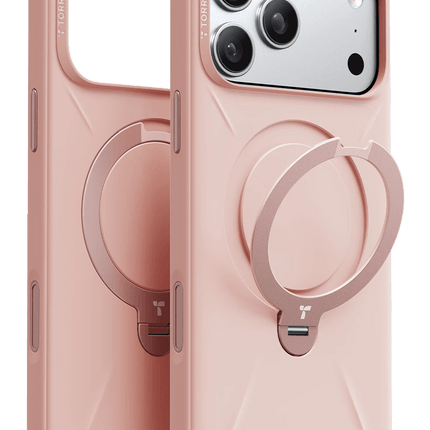 iPhone 17 Pro/18 Pro O Stand Spin Silicone Serisi Magsafe Kılıf - Pembe