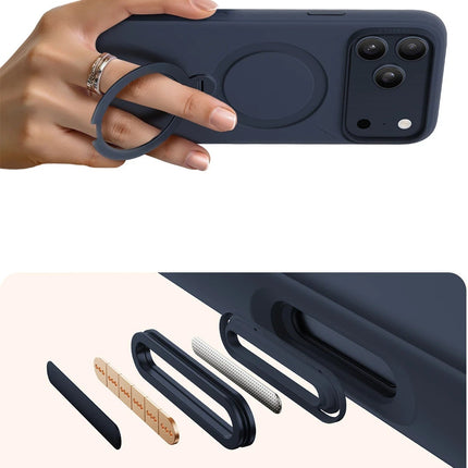 iPhone 17 Pro/18 Pro O Stand Spin Silicone Serisi Magsafe Kılıf - Lacivert 5