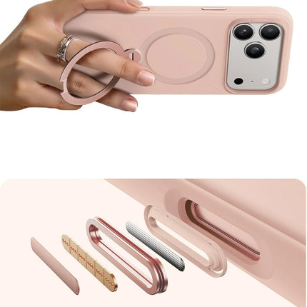iPhone 17 Pro/18 Pro O Stand Spin Silicone Serisi Magsafe Kılıf - Pembe 4