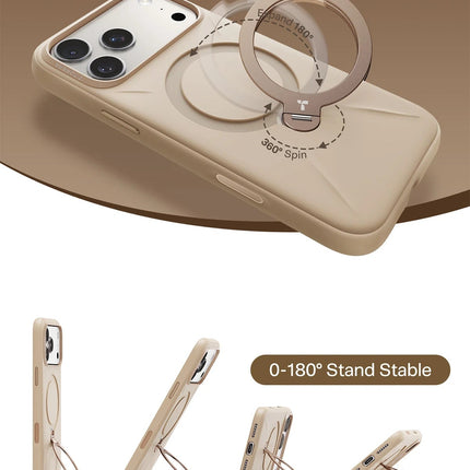 iPhone 17 Pro/18 Pro O Stand Spin Silicone Serisi Magsafe Kılıf - Krem 4