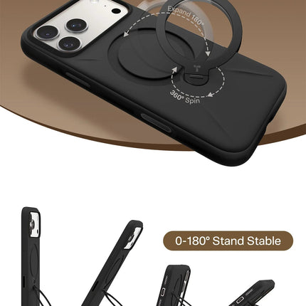 iPhone 17 Pro/18 Pro O Stand Spin Silicone Serisi Magsafe Kılıf - Siyah 4