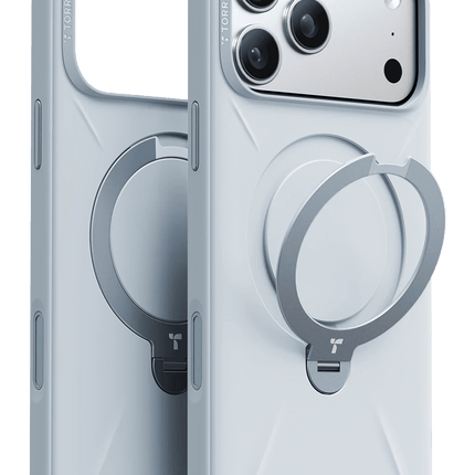 iPhone 17 Pro/18 Pro O Stand Spin Silicone Serisi Magsafe Kılıf - Açık Mavi