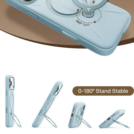 iPhone 17 Pro/18 Pro O Stand Spin Silicone Serisi Magsafe Kılıf - Açık Mavi 4