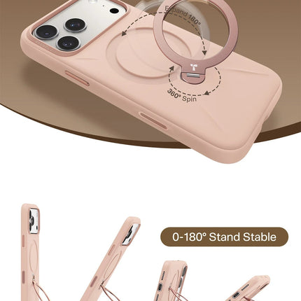 iPhone 17 Pro/18 Pro O Stand Spin Silicone Serisi Magsafe Kılıf - Pembe 3