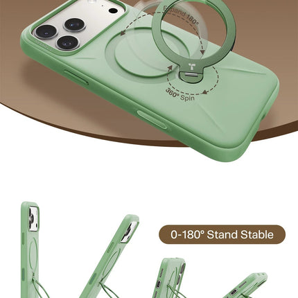 iPhone 17 Pro/18 Pro O Stand Spin Silicone Serisi Magsafe Kılıf - Yeşil 4