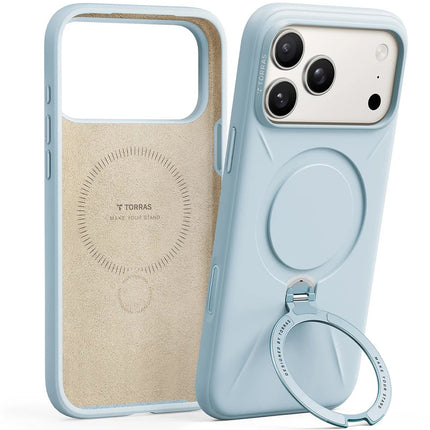 iPhone 17 Pro/18 Pro O Stand Spin Silicone Serisi Magsafe Kılıf - Açık Mavi 2