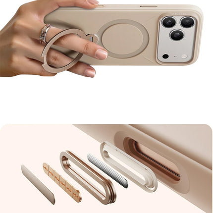 iPhone 17 Pro/18 Pro O Stand Spin Silicone Serisi Magsafe Kılıf - Krem 5