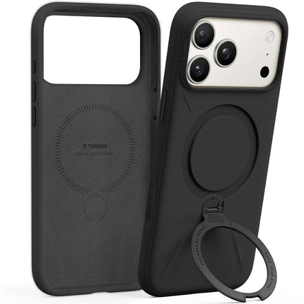 iPhone 17 Pro/18 Pro O Stand Spin Silicone Serisi Magsafe Kılıf - Siyah 2