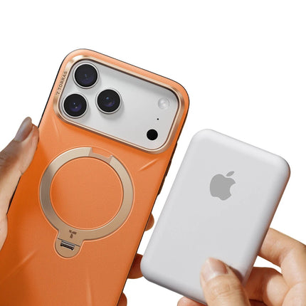 iPhone 17 Pro/18 Pro O Stand Spin VegSkin Serisi Magsafe Kılıf - Turuncu 5
