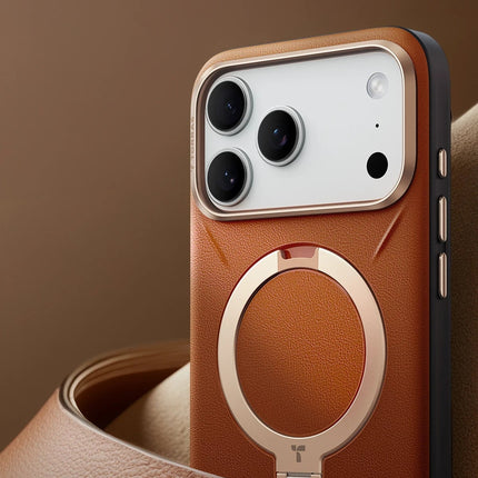 iPhone 17 Pro/18 Pro O Stand Spin VegSkin Serisi Magsafe Kılıf - Kahverengi 3