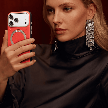 iPhone 17 Pro/18 Pro O Stand Spin VegSkin Serisi Magsafe Kılıf - Kırmızı 7