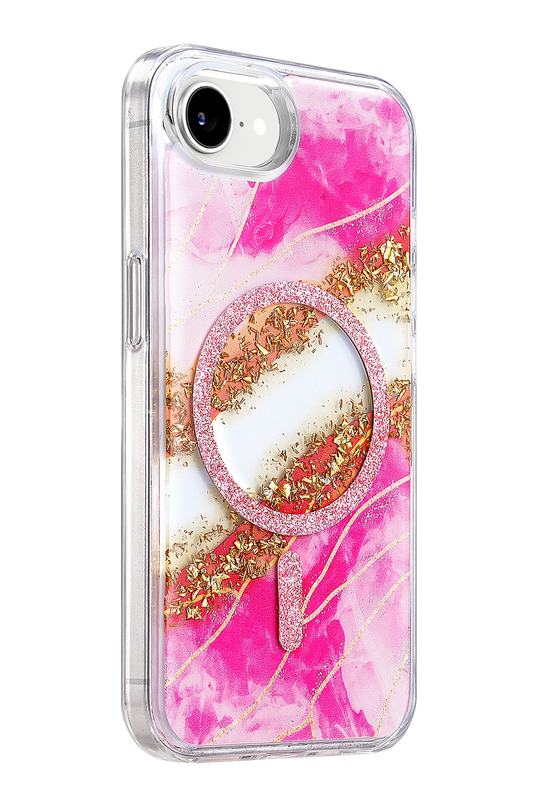 iPhone 17E Lotus Simli Magsafe Kapak Kılıf - Pembe 2