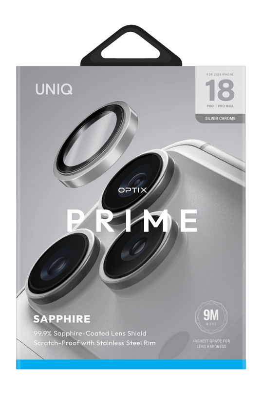 iPhone 18 Pro Max Optix Prime Çelik Çerçeveli Sapphire Kamera Lens Koruyucu - Gümüş