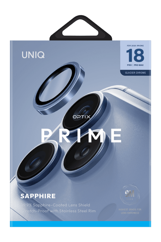 iPhone 18 Pro Max Optix Prime Çelik Çerçeveli Sapphire Kamera Lens Koruyucu - Açık Mavi