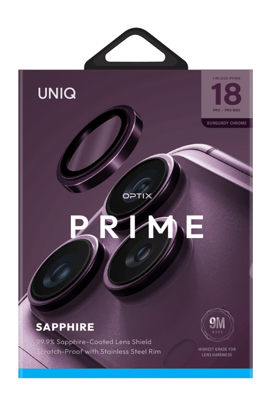 iPhone 18 Pro Max Optix Prime Çelik Çerçeveli Sapphire Kamera Lens Koruyucu - Bordo