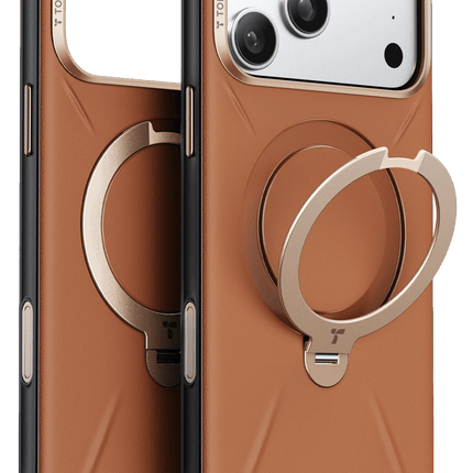 iPhone 18 Pro Max/17 Pro Max O Stand Spin VegSkin Serisi Magsafe Kılıf - Kahverengi