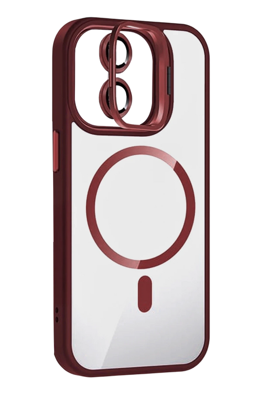 iPhone 11 Remim Lensli Magsafe Standlı Kapak Kılıf - Bordo