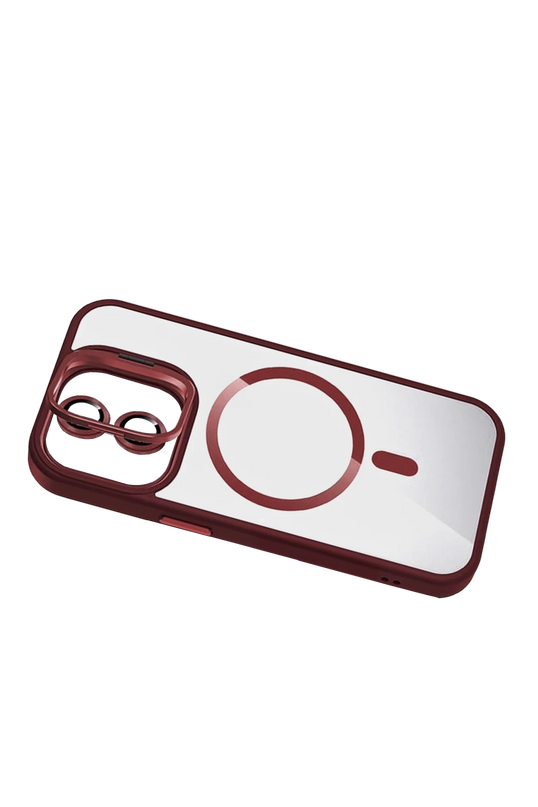 iPhone 11 Remim Lensli Magsafe Standlı Kapak Kılıf - Bordo 3