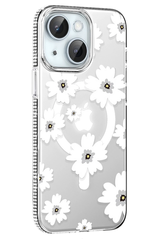 iPhone 14 Floral Magsafe Kapak Kılıf - Beyaz