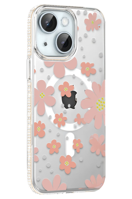 iPhone 14 Floral Magsafe Kapak Kılıf - Pembe