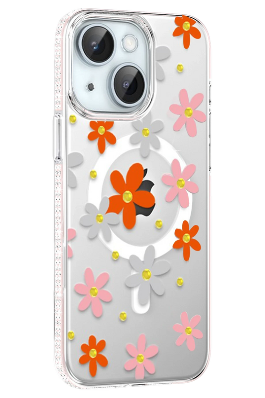 iPhone 14 Floral Magsafe Kapak Kılıf - Turuncu